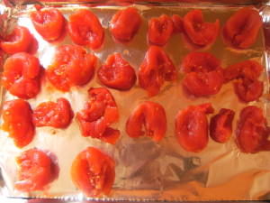 crushed tomatoes on a sheet pan