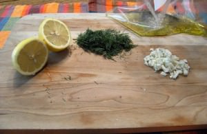 Fresh dill, lemon, and onion