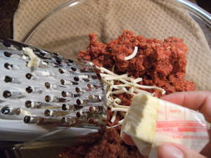 shredding butter into ground beef