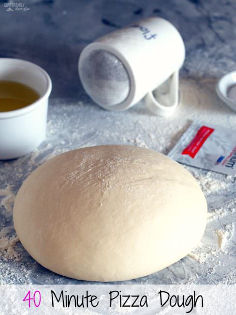 Homemade-pizza-dough is easy to make. Even better, it's quick, too. This dough can be made, risen, and be ready to bake in just 30 minutes!