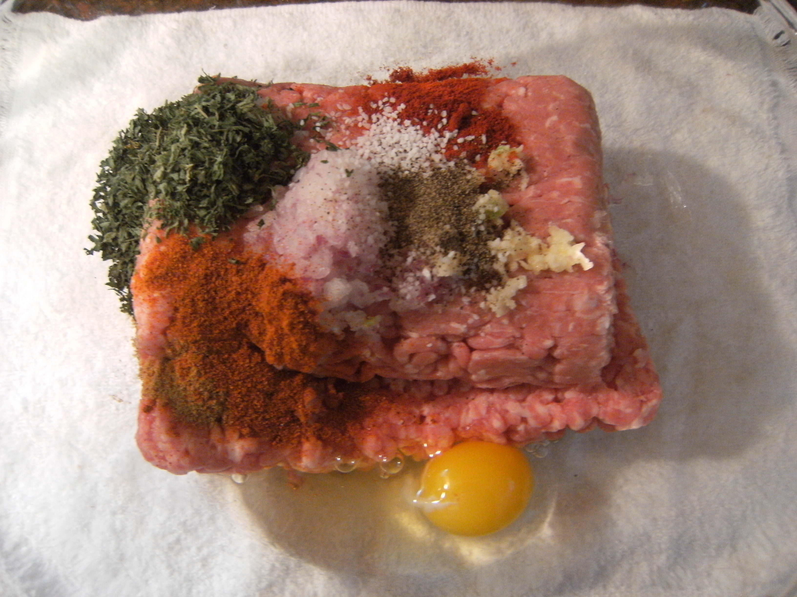 ground meat and other ingredients needed to make Kafta