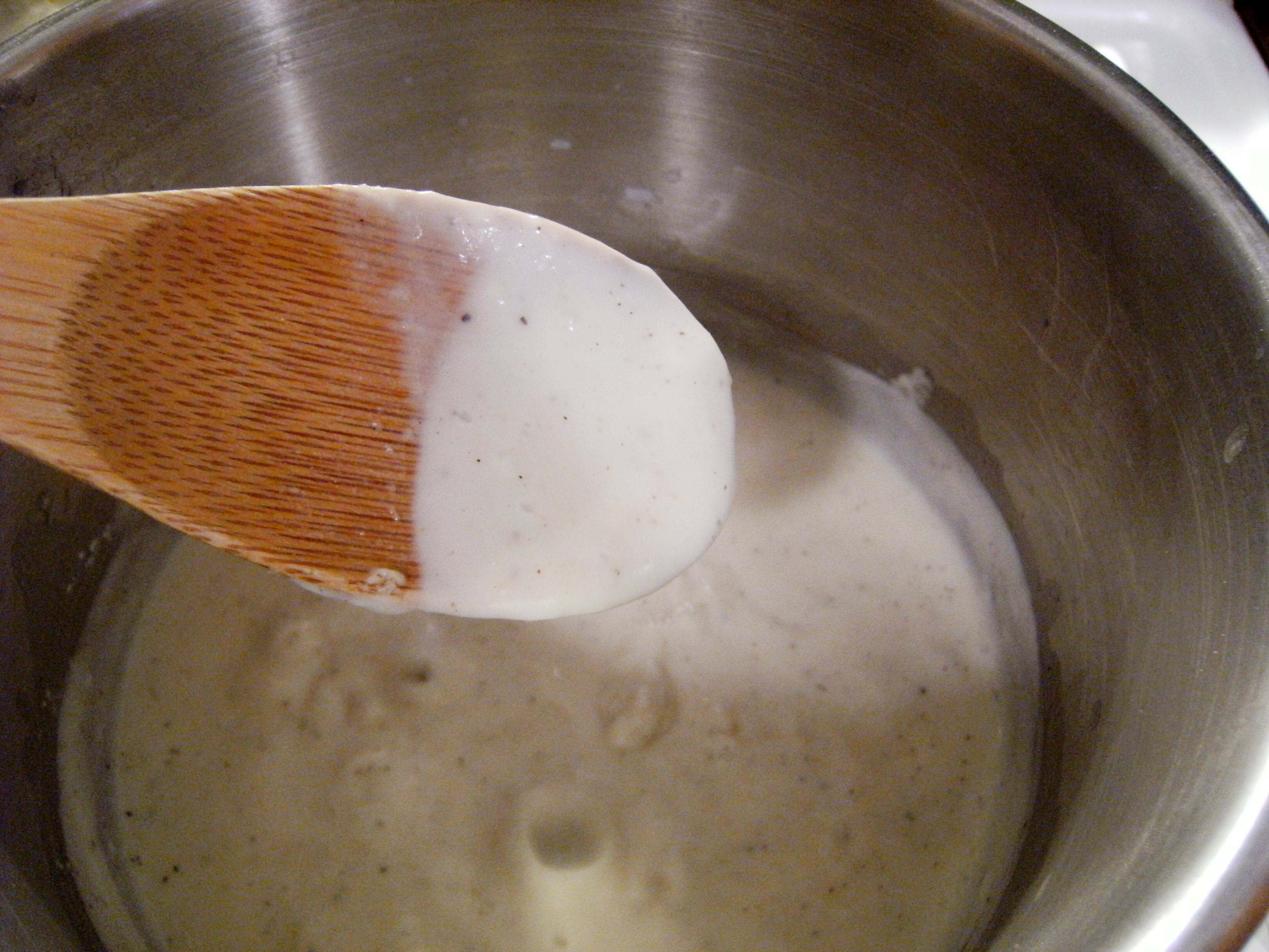 Roux with milk whisked in is the base for a bechamel sauce.