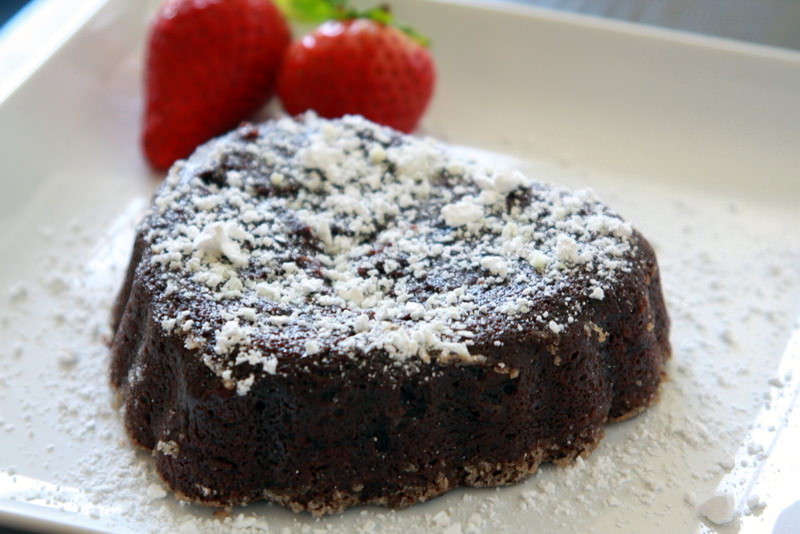 Molten chocolate cake is a rich, decadent dessert, perfect for any special occasion. This cake is heart shaped, making it a perfect Valentine's Day dessert! | ComfortablyDomestic.com