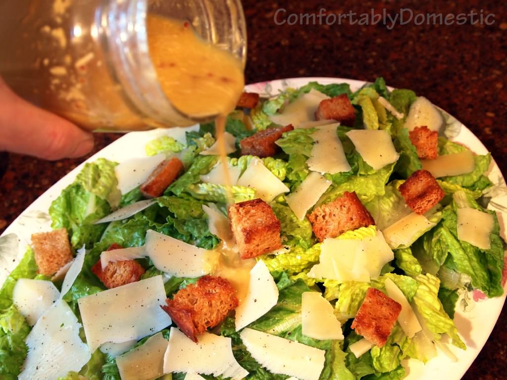 Simple Caesar Salad wtih Egg-Free Caesar Dressing | ComfortablyDomestic.com