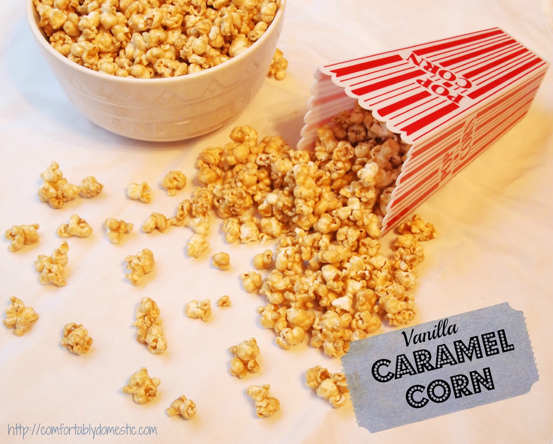 Vanilla Caramel Corn via ComfortablyDomestic