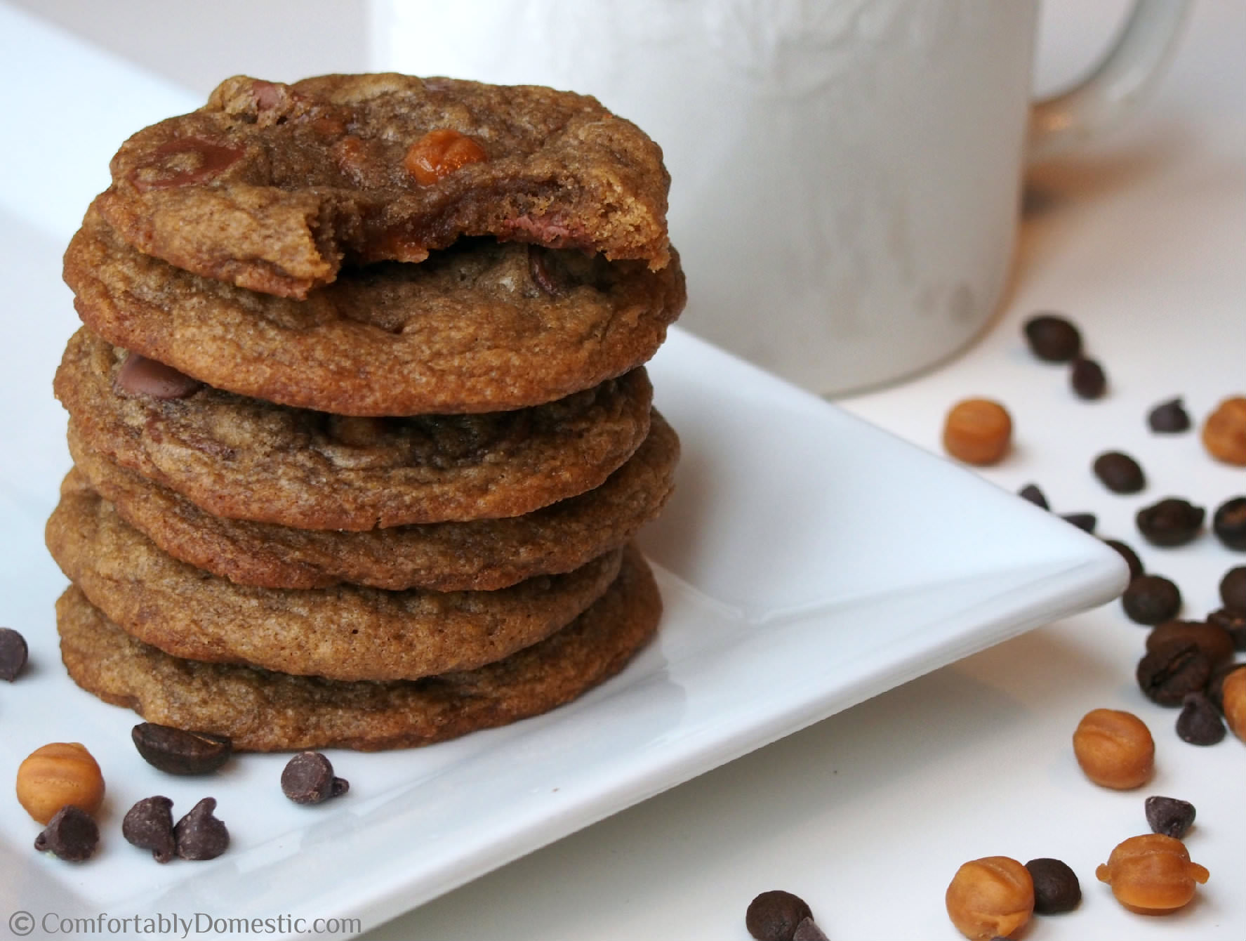 Caramel Mocha Chip Cookies by ComfortablyDomestic.com
