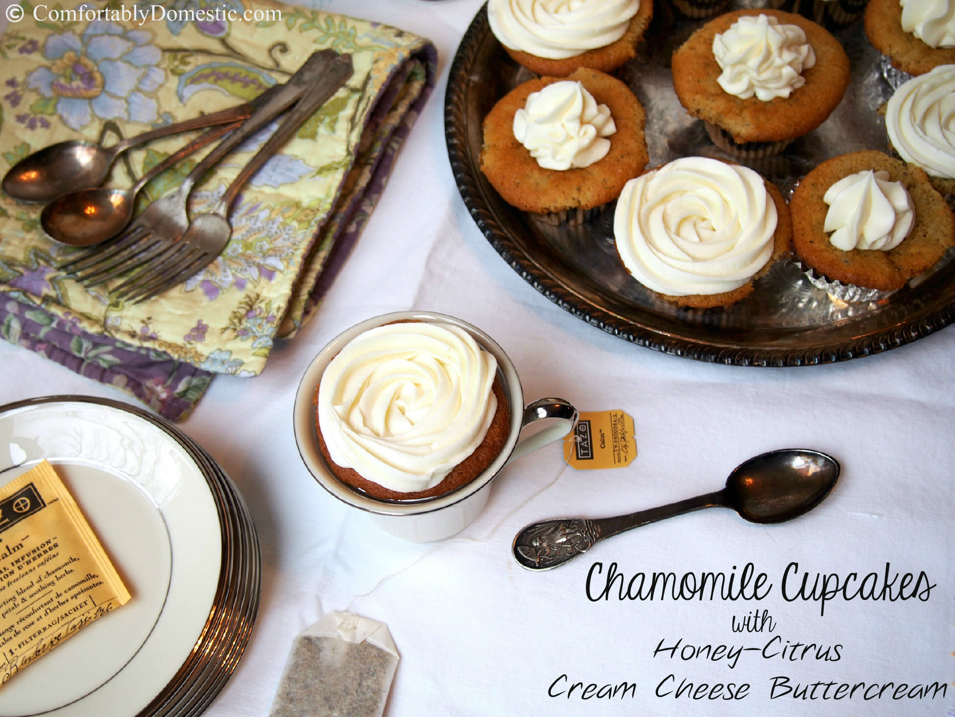 Chamomile Cupcakes with Honey-Citrus Cream Cheese Buttercream Frosting | ComfortablyDomestic.com