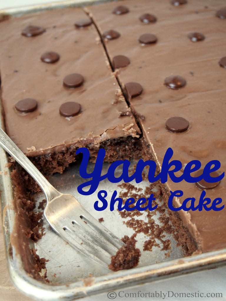 Yankee Sheet Cake | Comfortably Domestic - Think of it as a kissing cousin to Texas Sheet Cake, which is a beautifully moist, thin chocolate cake with a rich chocolate glaze. 