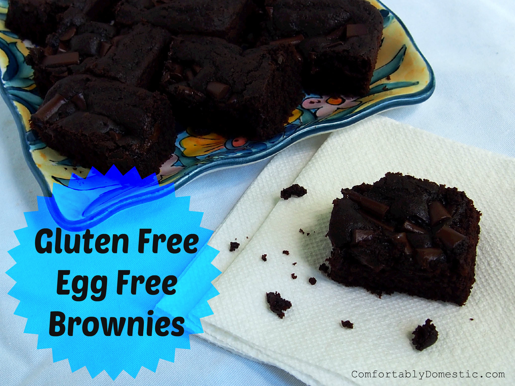 Allergy-Friendly Gluten Free, Egg Free Brownies | ComfortablyDomestic.com Delicious fudge brownies that are so good that you won't even miss what's missing! Free of gluten, eggs, nuts, and soy!