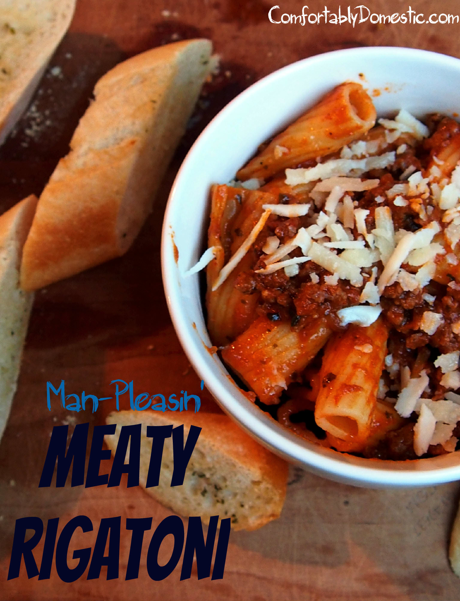 Meat lover's rigatoni is hearty, stick-to-your-ribs pasta with meat sauce that’s ready in a flash, and is sure to satisfy even the most ferocious of appetites. | ComfortablyDomestic.com