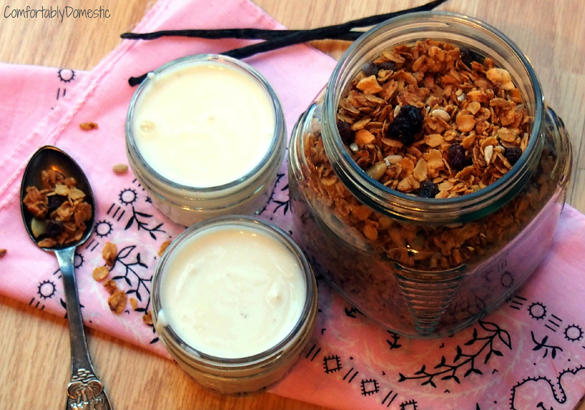 Homemade Vanilla Greek Yogurt with Granola | ComfortablyDomestic.com