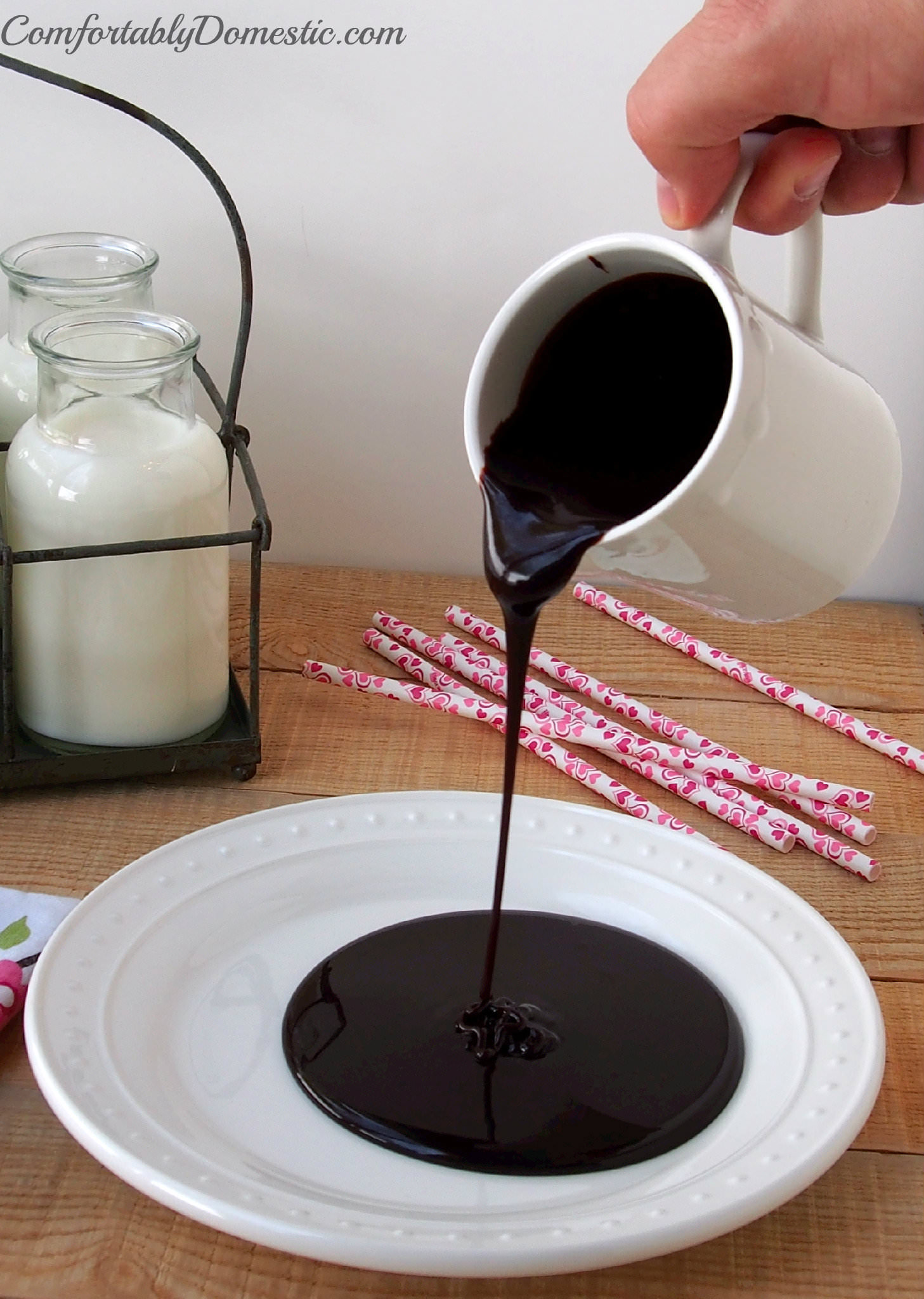 Copy Cat Hershey's homemade chocolate syrup is a thick, glossy, opulent but affordable luxury that's easily made with a just few pantry items. | ComfortablyDomestic.com