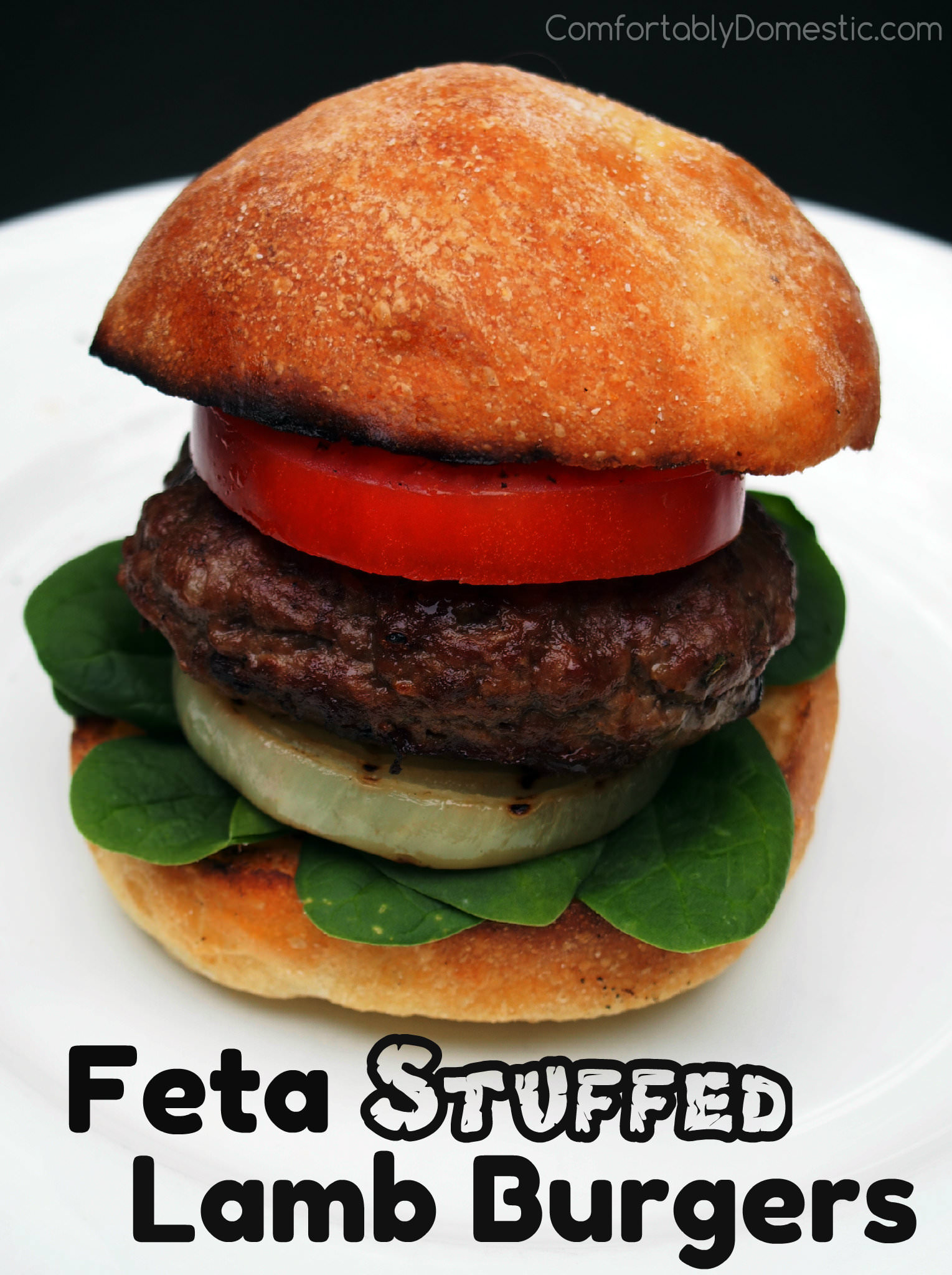 Feta Stuffed Lamb Burgers | ComfortablyDomestic.com