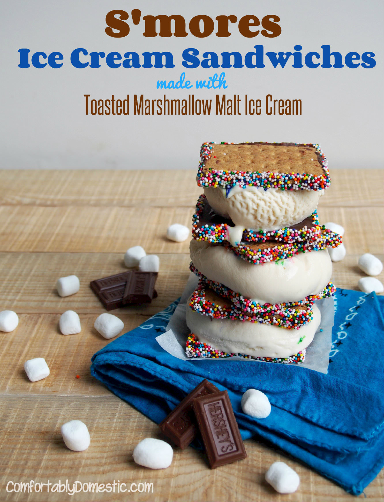 S'mores Ice Cream Sandwiches with Toasted Marshmallow Malt Ice Cream | ComfortablyDomestic.com