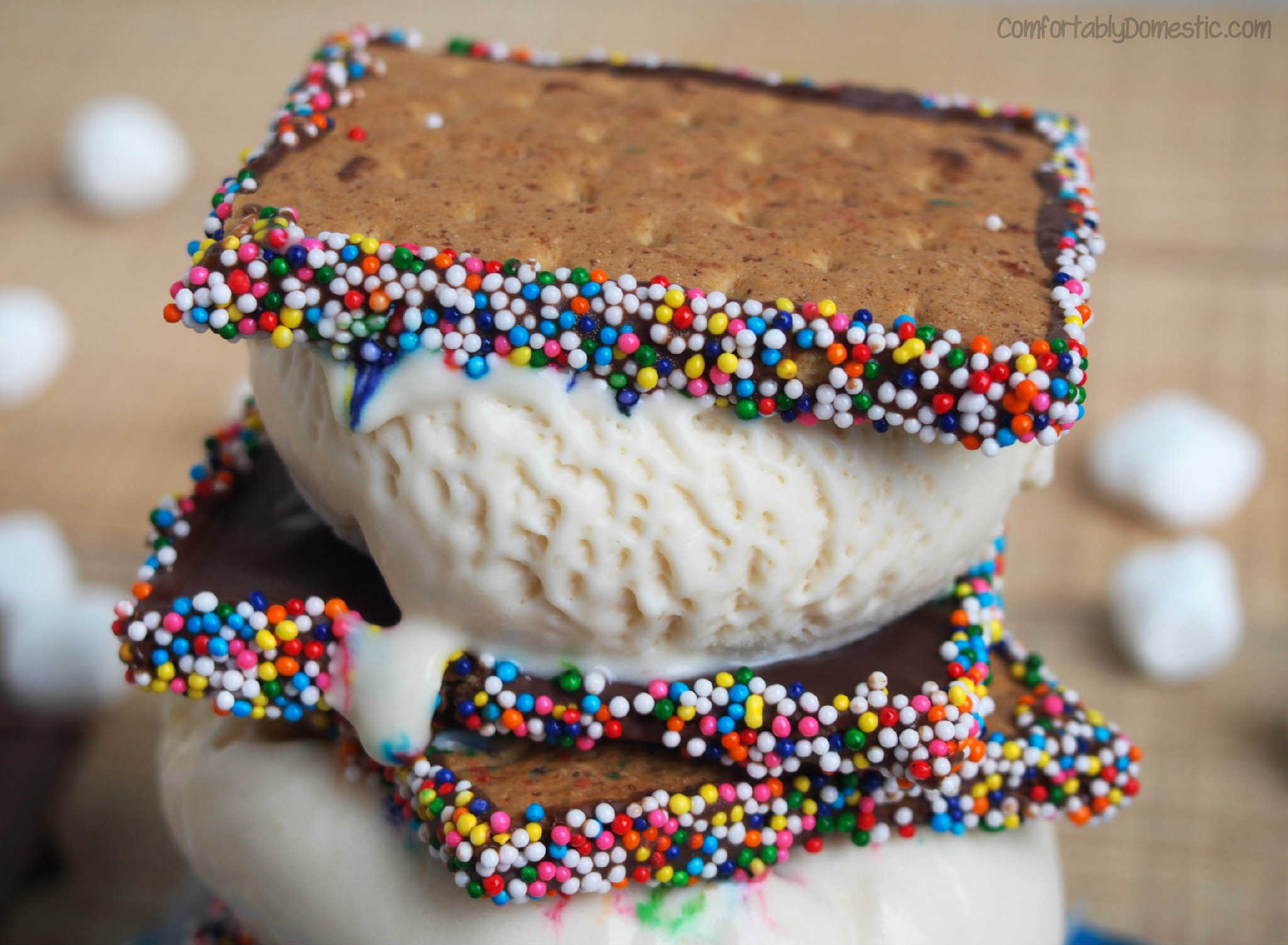S'mores Ice Cream Sandwiches made with Toasted Marshmallow Malt Ice Cream | ComfortablyDomestic.com