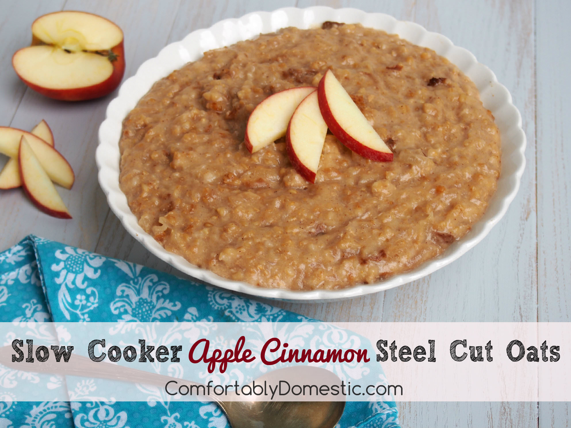 Slow Cooker Apple Cinnamon Steel Cut Oats | ComfortablyDomestic.com
