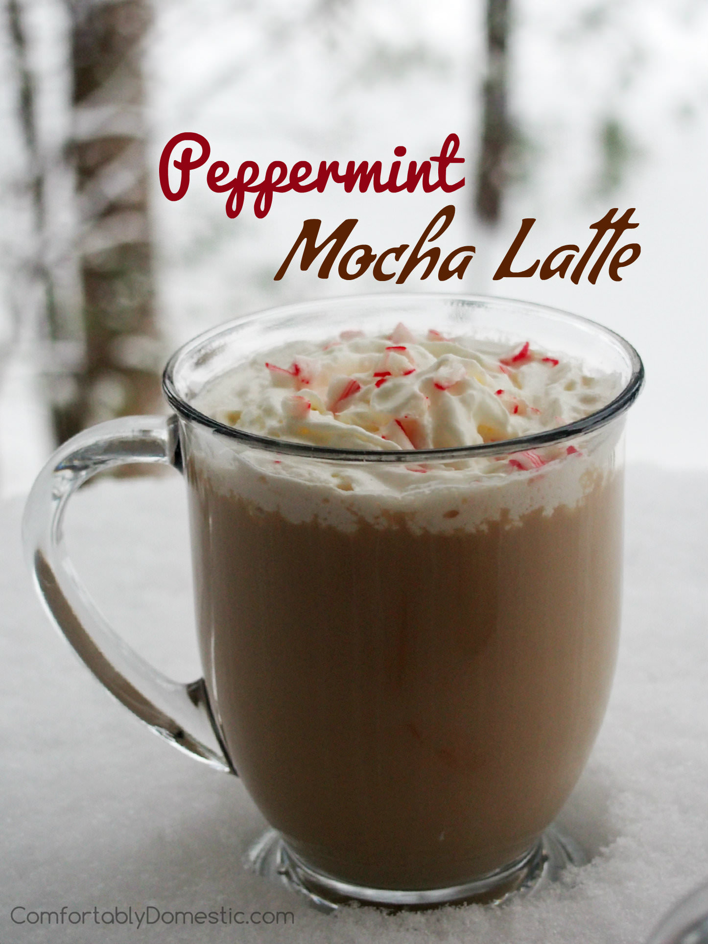 Peppermint Mocha Latte and Skinny Peppermint Mocha Latte - Strongly brewed coffee is tempered with brisk peppermint, rich chocolate, and creamy milk make for a deliciously decadent sipper at home for fraction of the fancy coffee shop price.| ComfortablyDomestic.com