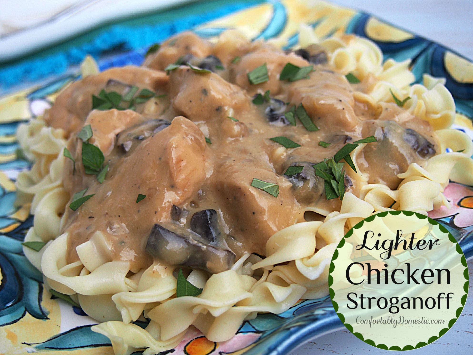 Chicken stroganoff has all the creamy comfort of beef stroganoff, made lighter with chicken. Comes together easily, making a delicious weeknight dinner. | ComfortablyDomestic.com