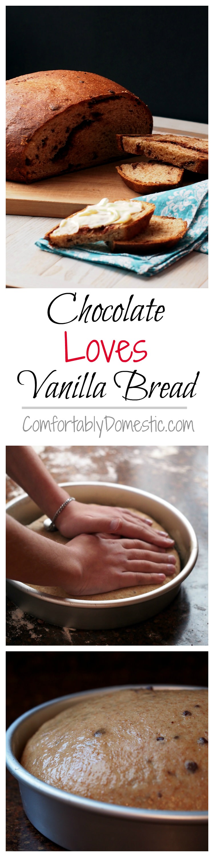 Chocolate Loves Vanilla Bread - Sweet, vanilla-infused whole grain sweet dough with a generous helping of chopped chocolate kneaded into tender loaves. | ComfortablyDomestic.com