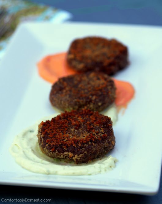 Black-Bean-Cakes-with-Fire-Roasted-Red-Pepper-and-Jalapeno-Cream-Sauce | Comfortablydomestic.com