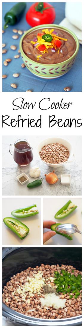 Slow-Cooker-Refried-Beans are so easy, creamy and full of flavor that you'll never reach for the canned variety again! via www.ComfortablyDomestic.com