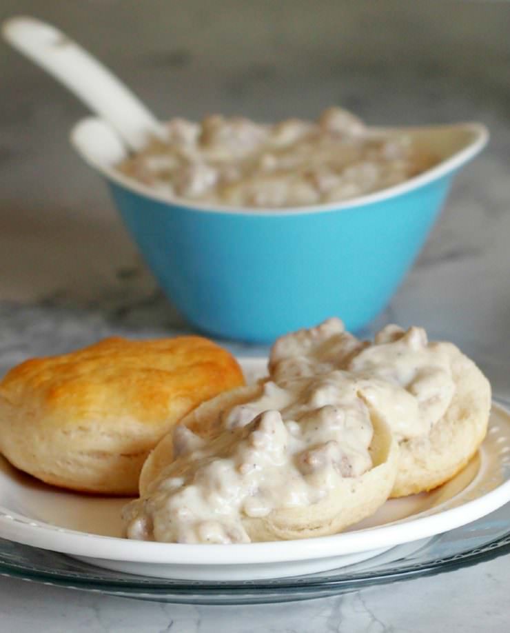 Light-Turkey-Sausage-Gravy is every bit as creamy and dreamy as the full fat variety but with nearly half of the fat and calories. The lightened up version of this Southern classic is still pure comfort food!