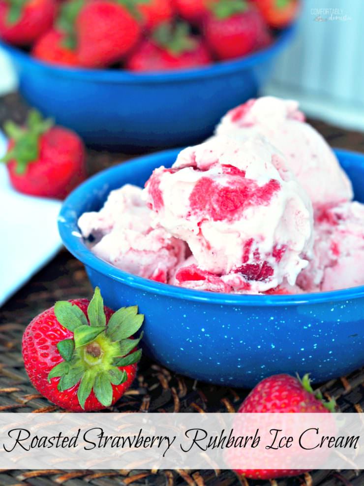 Roasted Strawberry Rhubarb Ice Cream bakes juicy, roasted strawberries and tangy rhubarb in the oven, caramelizing and drawing sweetness to the forefront. When blended with a simple vanilla pudding and frozen in an ice cream maker, this sweet frozen treat becomes a taste of summer.