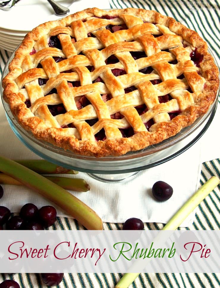 Sweet-Cherry-Rhubarb-Pie marries plump sweet cherries with tart rhubarb for a juicy pie that’s bursting with summer sunshine in every bite.