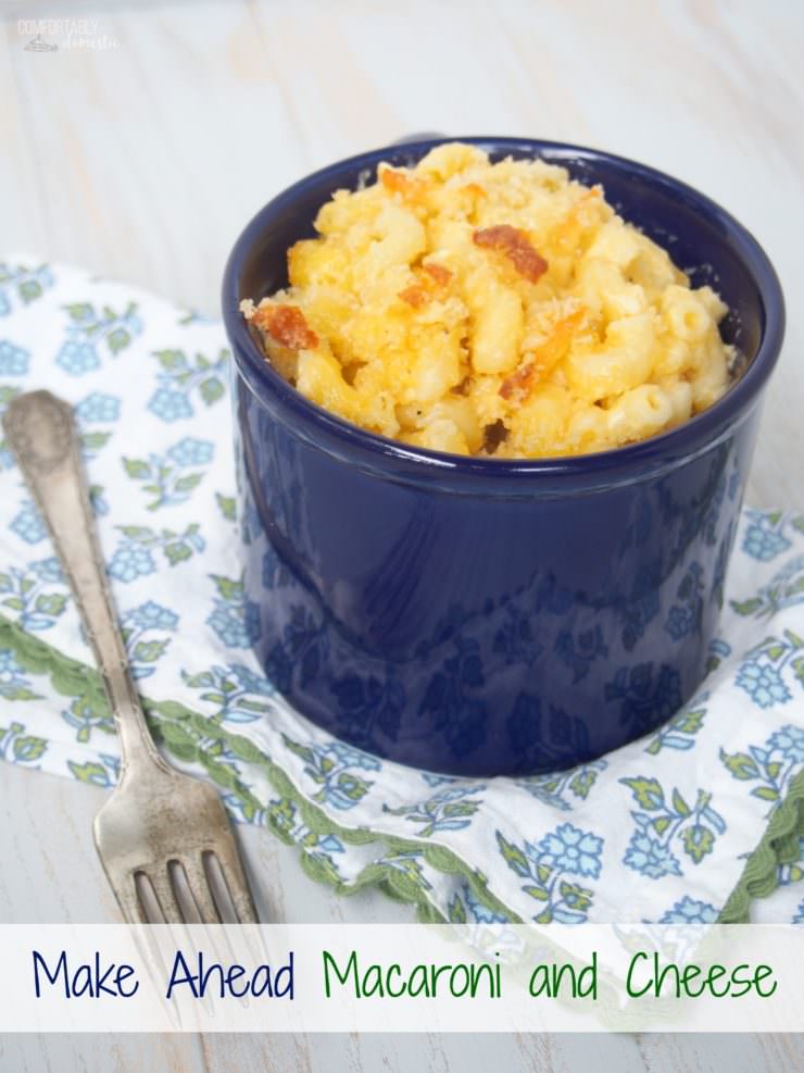 Make-Ahead-Macaroni-and-Cheese is a creamy, comforting macaroni and cheese recipe with a crunchy topping. A family friendly favorite meal that will not only leave everyone satisfied, but also clamoring for more. The recipe is scaled to provide two meals—one for now, and one to freeze for later.