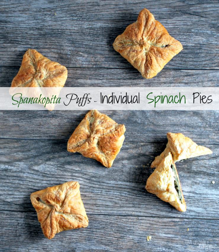 Spanakopita-Puffs-are-individual-spinach-pies stuffed with a blend of tender spinach and plenty of herbed feta cheese, wrapped up in a buttery puff pastry shell. 