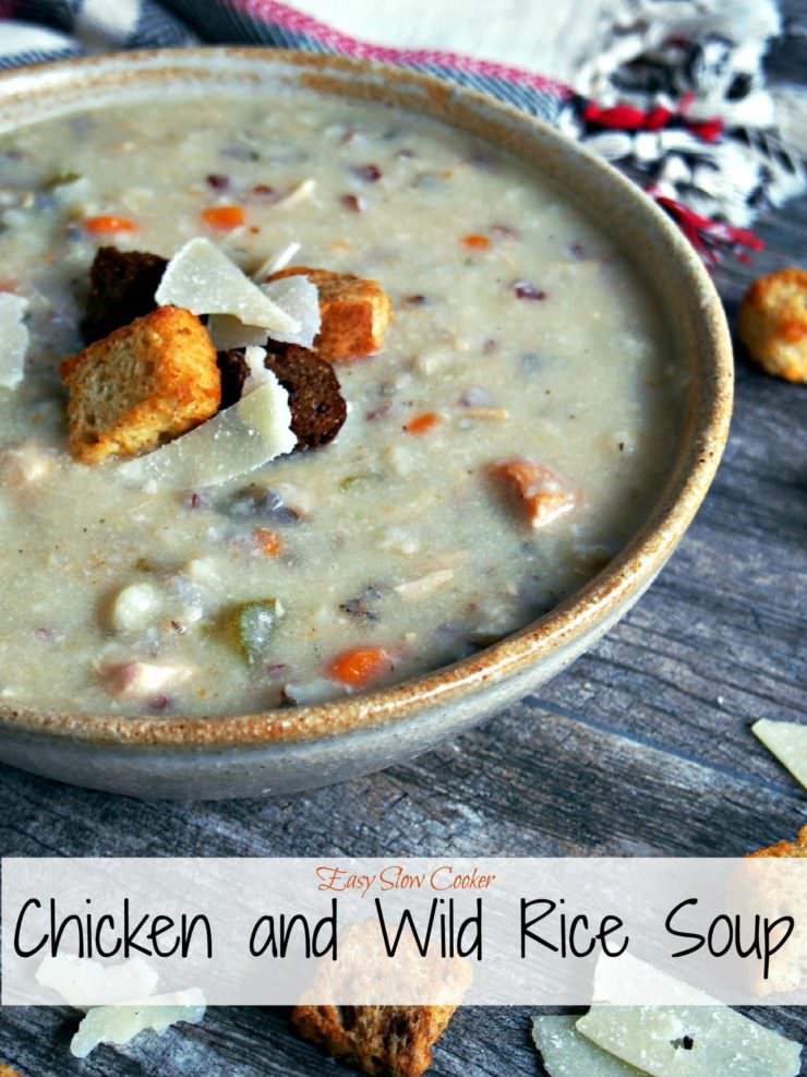 Slow-Cooker-Chicken-Wlid-Rice-Soup is a big ol’ bowl of savory comfort on a brisk fall day. Studded with vegetables and chewy wild rice, this creamy soup will warm you from the inside out!