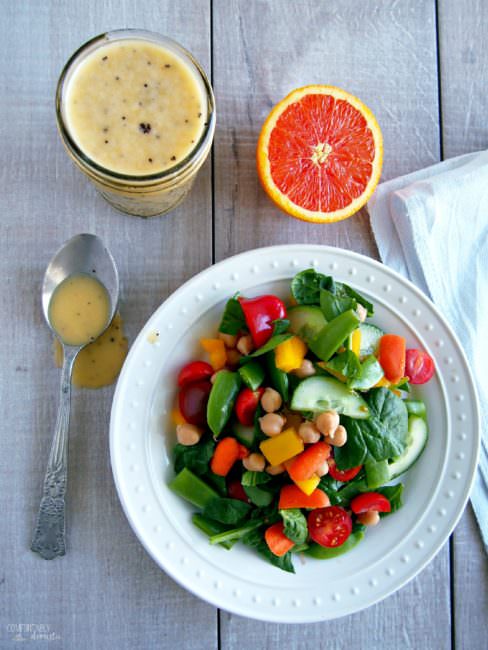 Chopped-Salad-with-Orange-Poppy-Seed-Dressing is a bed of fresh, crunchy vegetables topped with homemade tangy-sweet orange poppy seed dressing is the perfect salad of summer. 