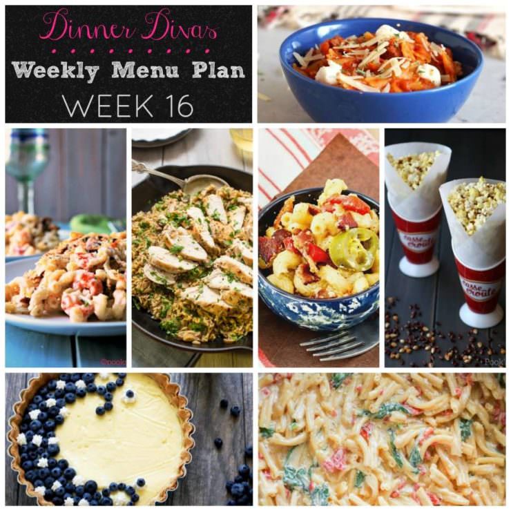 Weekly-Menu-Plan Week 16 is all about One Pot Wonders--delicious dinners made with fresh ingredients and few dishes to wash. Bring on the comfort and convenience!