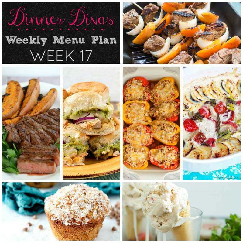 Weekly-Menu-Plan-Week-17 has so much summery goodness with glazed steak, guacamole chicken, cheesy vegetable casserole, and much more! 