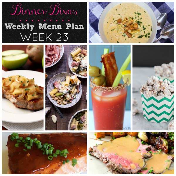 Weekly-Menu-Plan Week 23 is loaded with speedy 30 minute meals, easy slow cooker dinners, a whimsical dessert, and a cocktail to cap off the week. You won't want to miss these delicious nibbles!