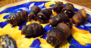 Easy Appetizers like these cheese stuffed, bacon wrapped dates are perfect for holiday parties