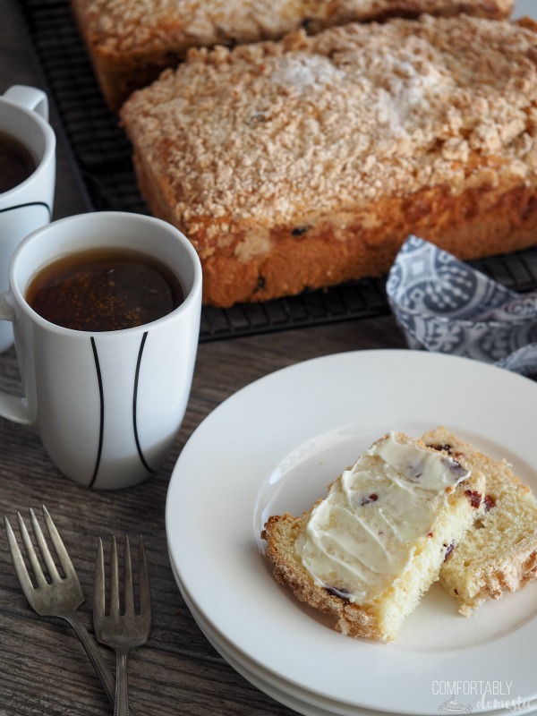 Polish-Coffee-Cake, a.k.a. "Placek" is lightly sweet bread studded with dried fruit and a sugary topping. Traditionally made in 3's to represent the Holy Trinity at Easter time.