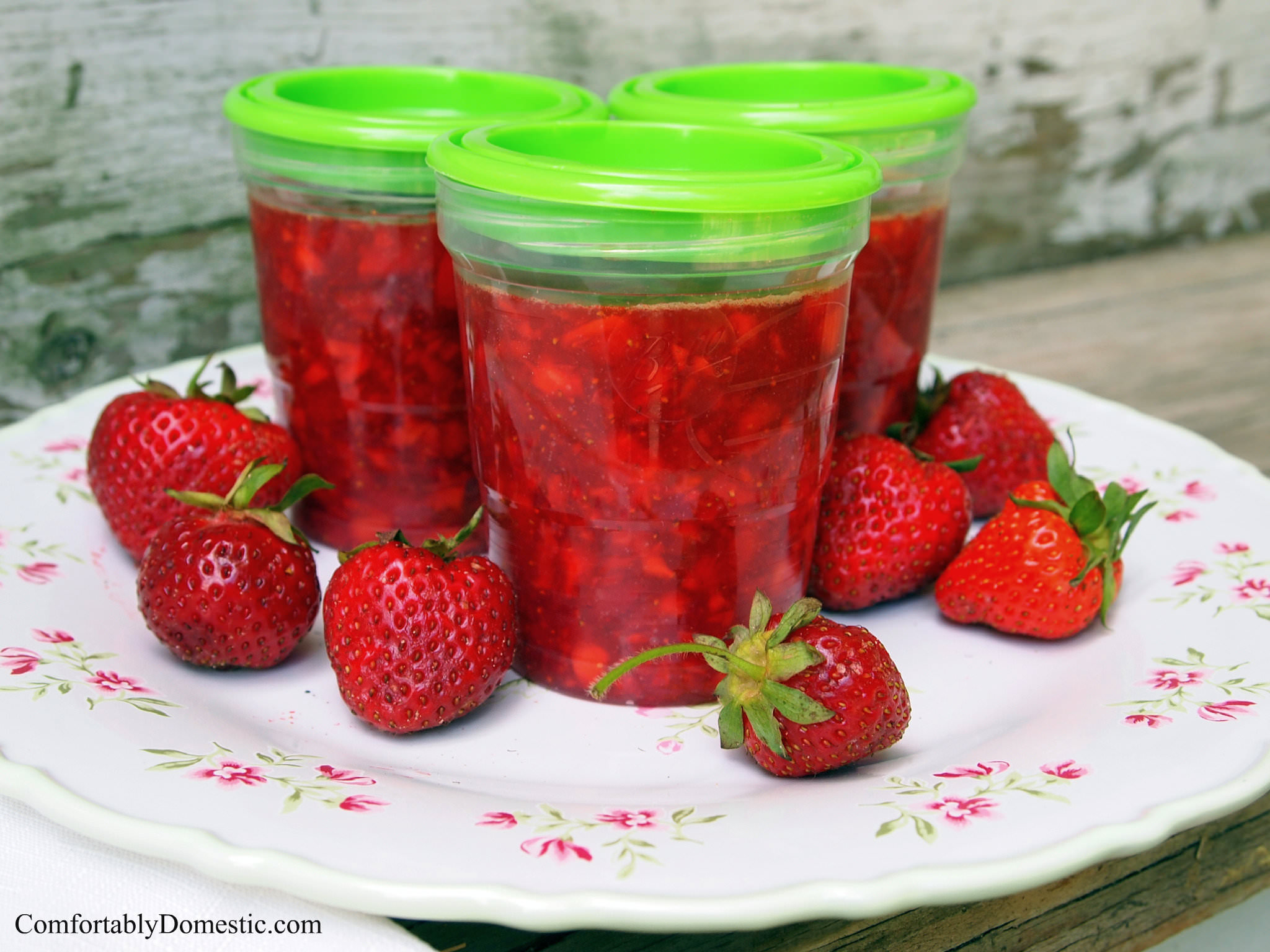Easy Strawberry Freezer Jam - Comfortably Domestic