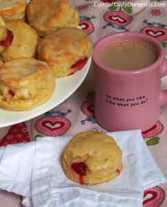 Strawberry scones with lime glaze are fluffy tea-time-treats with a bright burst of strawberry goodness, dripping with zippy citrus glaze. | ComfortablyDomestic.com
