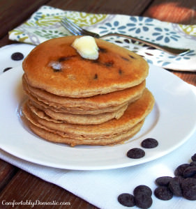 Chocolate Chip Buttermilk Pancakes | ComfortablyDomestic.com