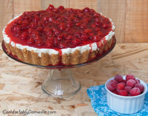 No-Bake-Cherry-Cheesecake is a quick and easy dessert alternative to traditional cheesecake. Get all of the rich flavor, without all the work! | ComfortablyDomestic.com