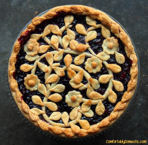 Very berry cherry pie, with its fresh cranberries, wild blueberries, and tart cherries, has show stopping flavor. This pie is bound to be requested again and again.