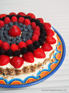 No Bake Lemon Mousse Tart with Pretzel Crust and Berries | ComfortablyDomestic.com