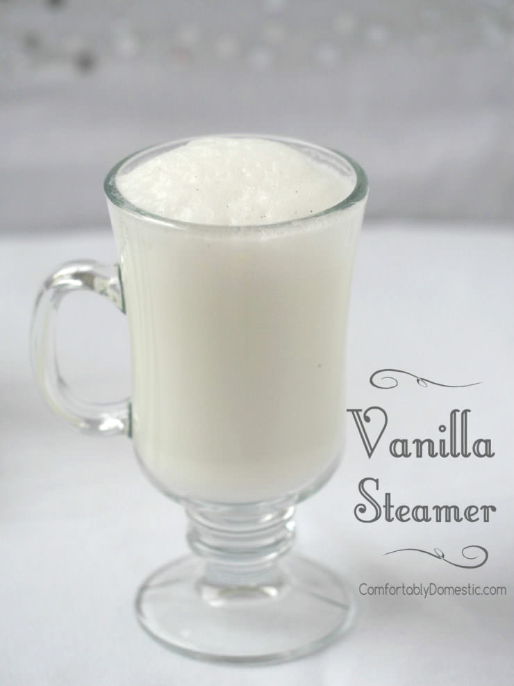 Vanilla-Steamer-Starbucks-Copy-Cat-Recipe stirs homemade vanilla bean syrup into steamy milk, imparting a whisper of comfort in every sip. A Starbucks Copycat recipe! | www.ComfortablyDomestic.com