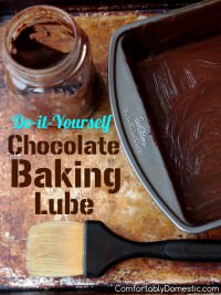 Chocolate Baking Lube is a DIY baking pan release - It inexpensively prepares baking pans to release chocolate baked goods beautifully, keeping them looking every bit chocolate in appearance, with no white residue! | ComfortablyDomestic.com