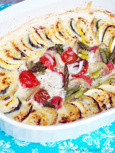 Summer-Vegetable-Zucchini-Gratin-Casserole - Vibrant summer vegetables braised in milk with a touch of butter and white cheddar make this classic gratin an instant family favorite recipe. | ComfortablyDomestic.com