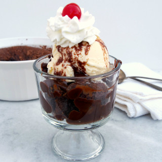 Hot Fudge Cake- Rich chocolate cake that makes a warm, decadent fudge sauce as it bakes. Hot Fudge Cake is a sundae waiting to happen—just add ice cream! | ComfortablyDomestic.com