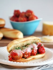 Meatball-Hoagie-Sub-Sandwiches-are-hearty-comforting-meatballs-in-sauce-topped-with-smoky-cheese-on-a-toasted-bun-ready-in-30-minutes. | ComfortablyDomestic.com