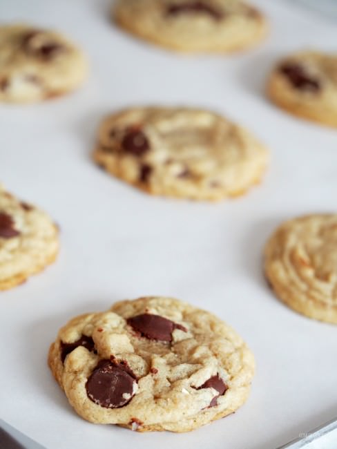 Soft-Chocolate-Chip-Cookies are loaded with gooey chocolate chips and stay nice and chewy in the cookie jar—although they don’t last long!