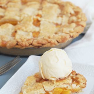 Red-Haven-Peach-Pie is made with fresh, ripe peaches tucked in a delicate all butter pie crust with a sprinkle of crunchy sugar on top for a classic peach pie to remember.